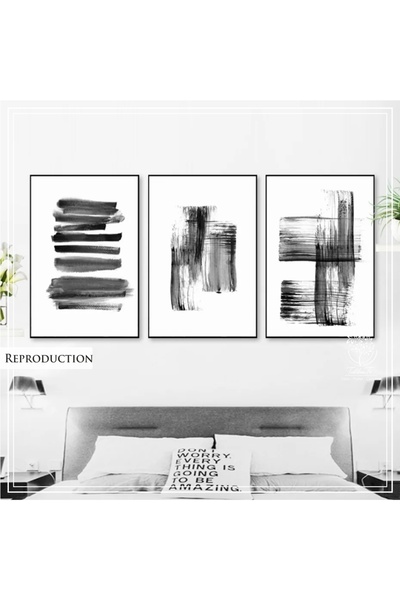 Tablomtr Metal Çerçeveli Gerçek Camlı Tablo Reproduction 3 Lü Set