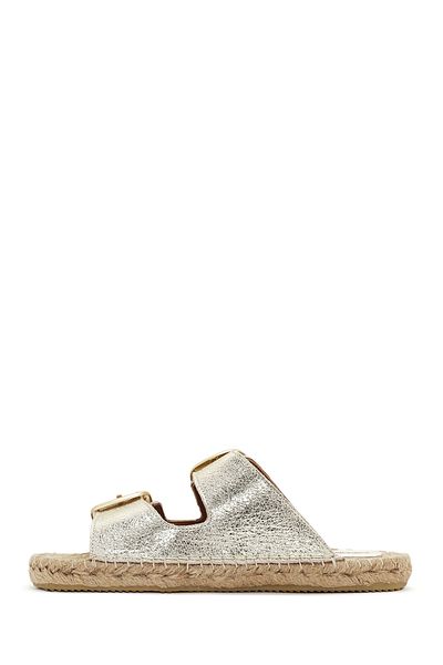 Derimod Papuci espadrille metalic din piele aurie pentru femei 25SFD 205032