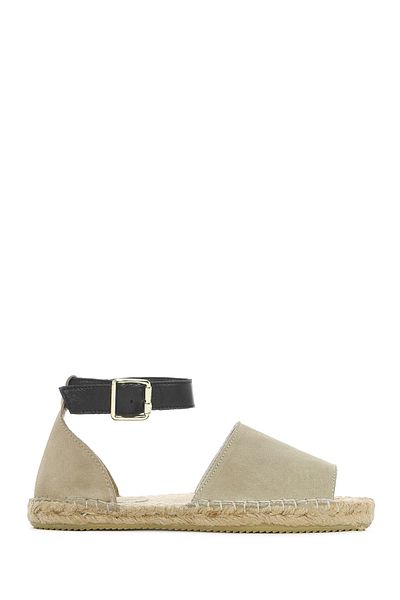 Derimod Women's Beige Ankle Strap Suede Espadrille 25Sfd 206610