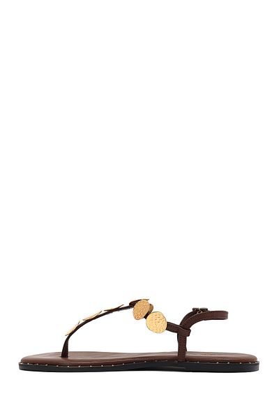 Derimod Women's Brown Metal Detailed Flip Flops Sandals 25Sfe480918