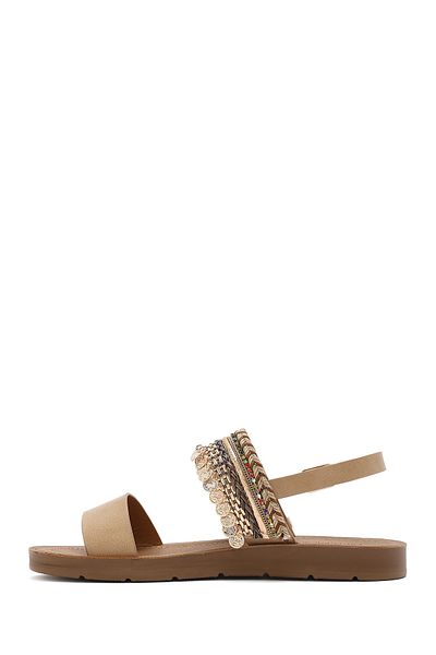 Derimod Women's Beige Back Tie Stone Sandals 25Sfe464314