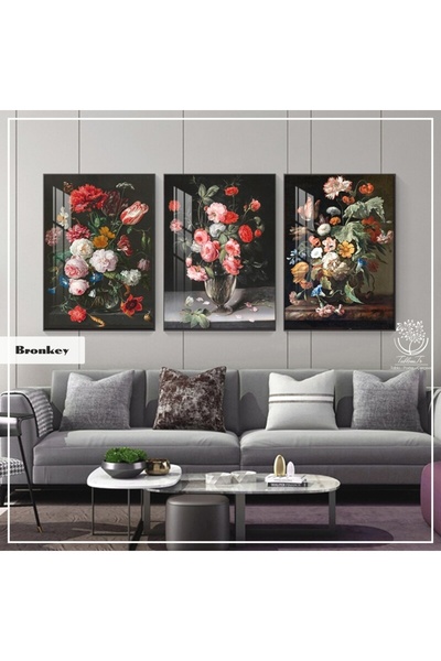 Tablomtr Metal Çerçeveli Gerçek Camlı Tablo Bronkey 3 Lü Set