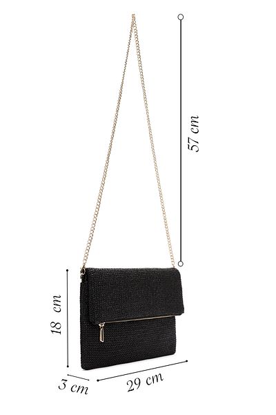 Derimod Women's Black Long Chain Strap Straw Portfolio Bag 25Sbd2211M7