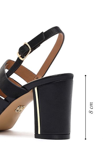 Derimod Women's Black Ankle Buckle Thick Heeled Shoes Sandals 25Sfe466618