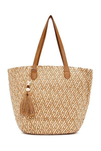 Derimod Women's Mink Straw Tote Bag Shoulder Bag Handbag 25Sbd2443M7