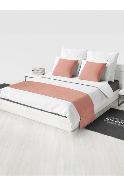 Mrs.Gugar Powder Colored Double Bed Runner and Throw Pillow Set