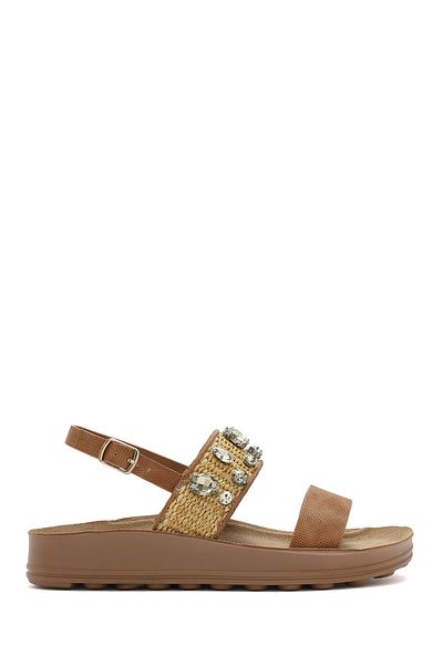 Derimod Women's Tan Thick Soled Stone Sandals 25Sfe465014