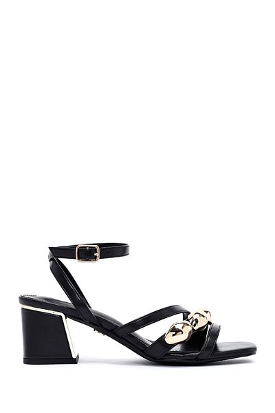 Derimod Women's Black Ankle Buckle Short Thick Heeled Shoes Sandals 25Sfe481418