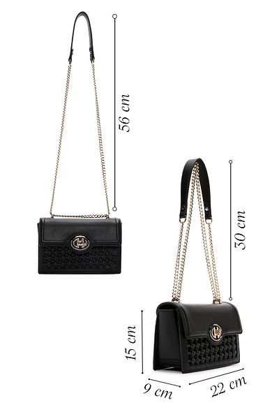 Derimod Women's Black Long Chain Strap Knitted Crossbody Bag 25Sbd 281629
