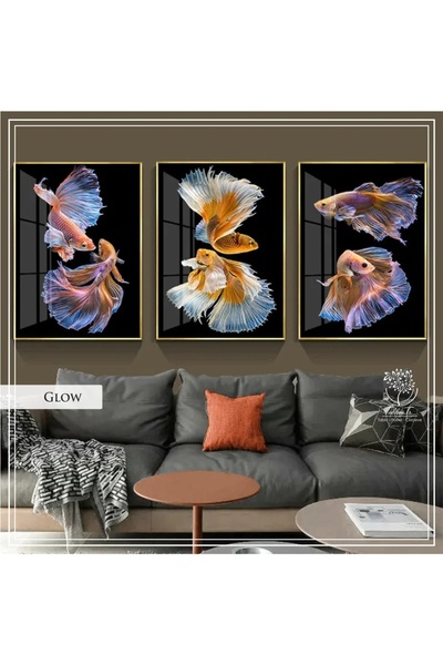 Tablomtr Metal Çerçeveli Gerçek Camlı Tablo GlowA 3 Lü Set