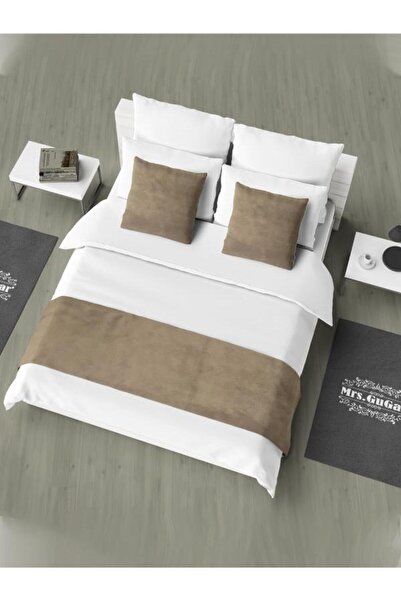 Mrs.Gugar Single Bed Runner and Throw Pillow Cover Set Mink