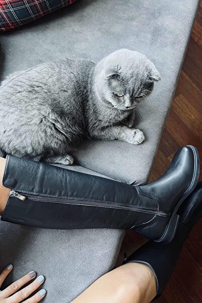 Bambi Siyah Hakiki Deri Leather Kadın Çizme K03586002103
