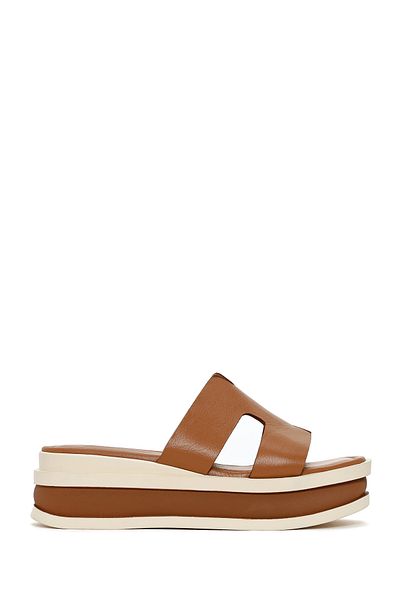 Derimod Women's Tan Thick Soled Leather Slippers 25Sfd 130218