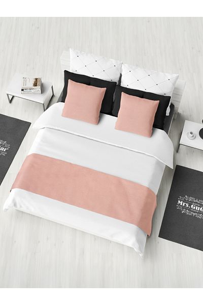 Mrs.Gugar Powder Colored Double Bed Runner and Throw Pillow Set