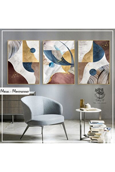 Tablomtr Metal Çerçeveli Gerçek Camlı Tablo Montserrat 3 Lü Set