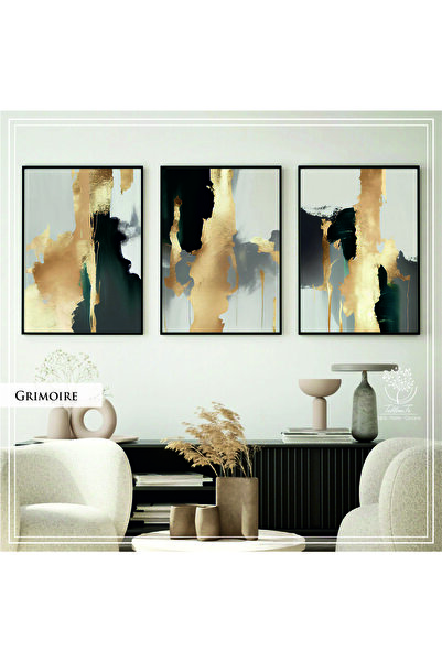 Tablomtr Metal Çerçeveli Gerçek Camlı Tablo Grimoire 3 Lü Set