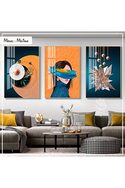 Tablomtr Metal Çerçeveli Gerçek Camlı Tablo Meliska 3 Lü Set