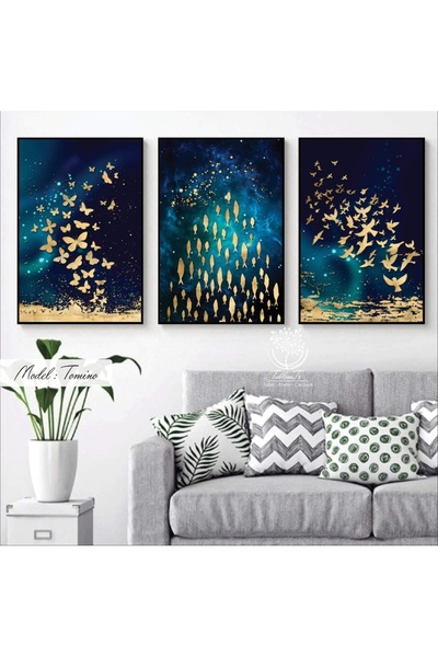 Tablomtr Metal Çerçeveli Gerçek Camlı Tablo Tomino 3 Lü Set