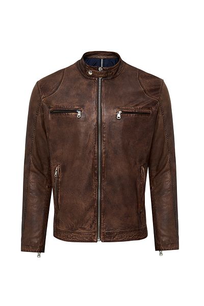 Derimod Immobile Men's Brown Sports Leather Jacket 24Wgd6439W8