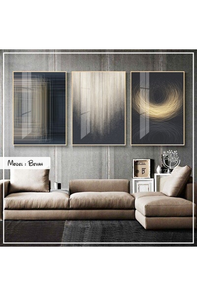 Tablomtr Metal Çerçeveli Gerçek Camlı Tablo Bevan 3 Lü Set