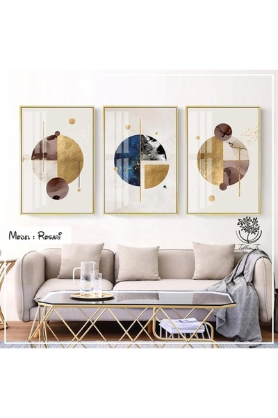 Tablomtr Metal Çerçeveli Gerçek Camlı Tablo Rosari 3 Lü Set