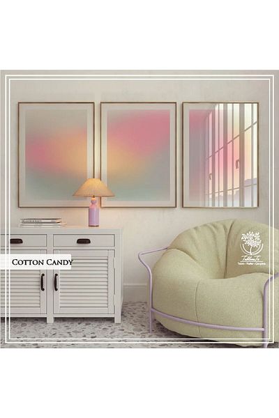 Tablomtr Set de 3 picturi decorative cu cadru metalic din sticlă și zahăr de bumbac