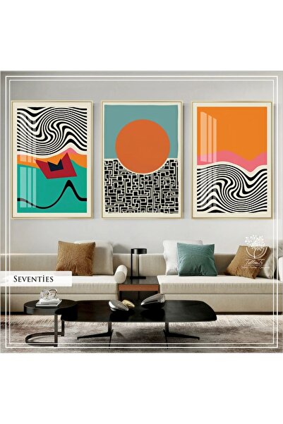 Tablomtr Metal Çerçeveli Gerçek Camlı Tablo SeventiesC 3 Lü Set