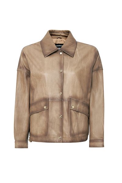 Derimod Susan Women's Beige Leather Jacket 24Wge5274Nc