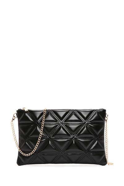 Derimod Women's Black Long Chain Strap Quilted Clutch Bag 25Sbd2202Kp