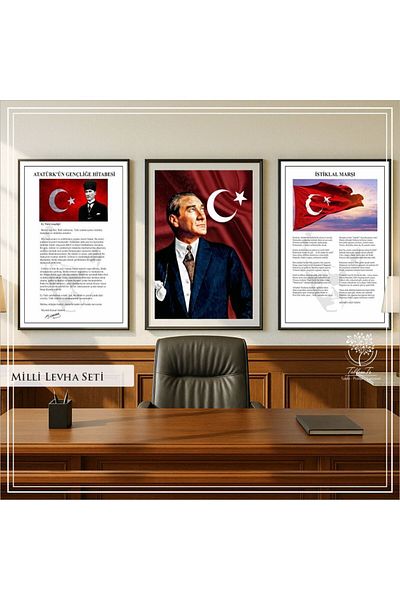 Tablomtr Set de 3 tabele din sticlă reală cu cadru metalic imprimat digital - set de foi naționale