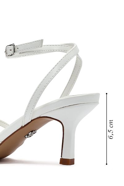 Derimod Women's White Ankle Buckle Stone Thin Short Heeled Shoes Sandals 25Sfe481818