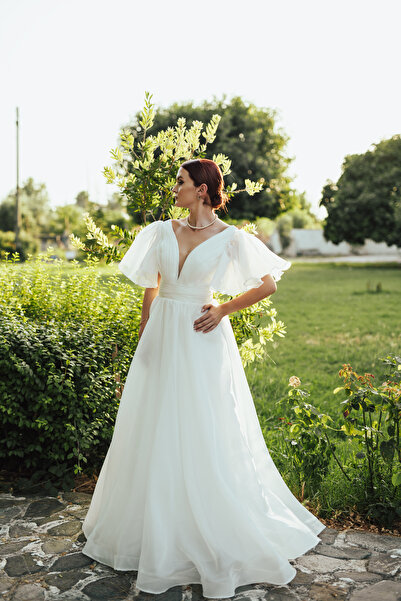 berissima bride Helios V-yaka Derin Dekolteli Saten Nikah Elbisesi & Gelinlik