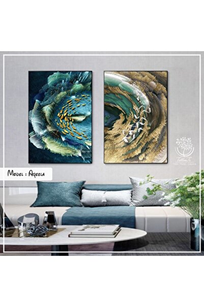 Tablomtr Metal Çerçeveli Gerçek Camlı Tablo Aqeela 2 Li Set