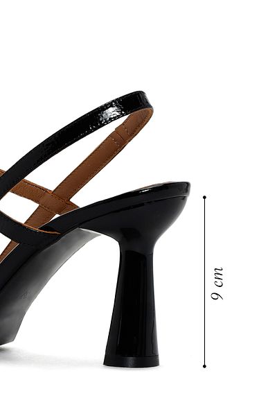 Derimod Women's Black Open Back Heeled Patent Leather Shoes 25Sfd 130416