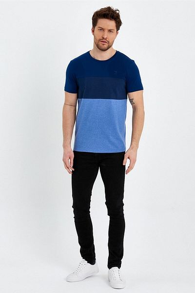 Adams Tricou bărbătesc din bumbac pieptănat cu mânecă scurtă cu decolteu