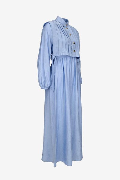 birizmoda Rochie Hijab cu nasturi închise în față - Albastru