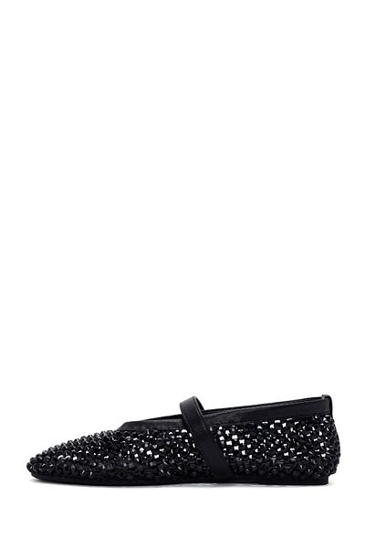 Derimod Women's Black Mesh Stone Summer Ballerina Shoes 25Sfd441114