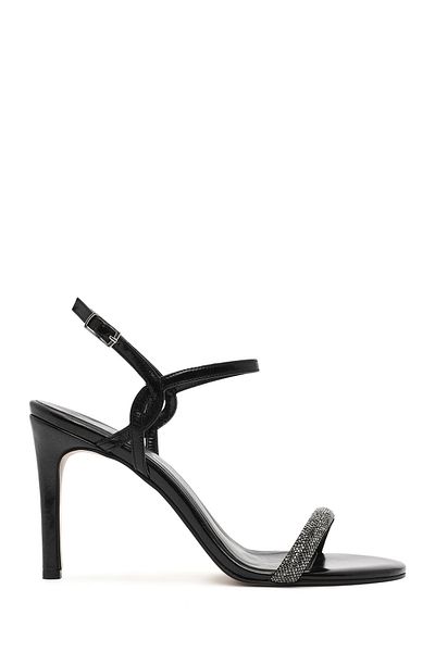 Derimod Women's Black Ankle Buckle Stone High Thin Heeled Shoes Sandals 25Sfe390714