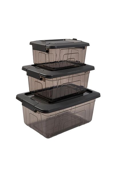DOWRY STİL Eco Triple Storage Container Set 1.2 Lt - 2.05 Lt - 3.45 Lt Gray