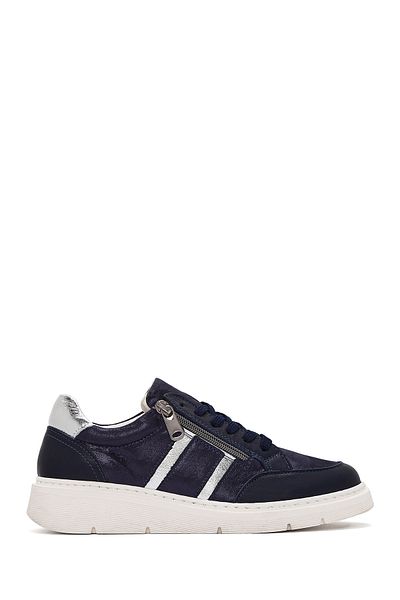 Derimod Women's Navy Blue Lace-Up Thick Soled Leather Casual Shoes 25Sfd371814