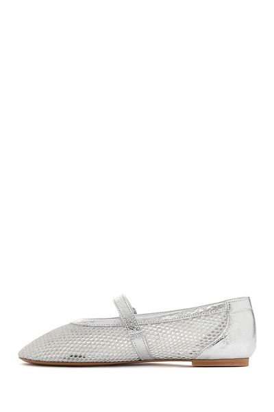 Derimod Women's Silver Mesh Banded Summer Ballerina Shoes 25Sfd14016F