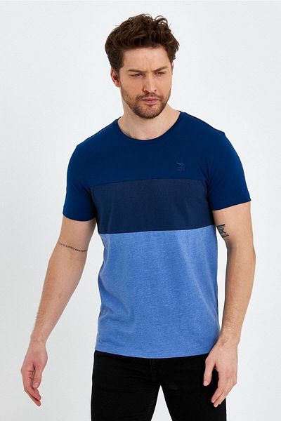 Adams Tricou bărbătesc din bumbac pieptănat cu mânecă scurtă cu decolteu