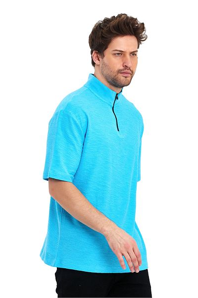 Adams Tricou supradimensionat pentru bărbați, cu guler înalt, cu fermoar, cu mânecă scurtă