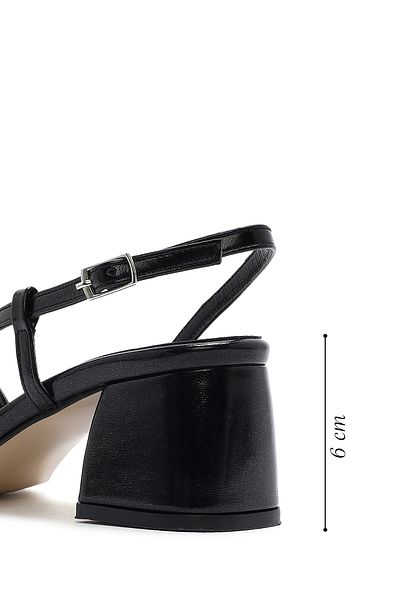 Derimod Women's Black Ankle Strap Short Thick Heeled Shoes Sandals 25Sfe390618