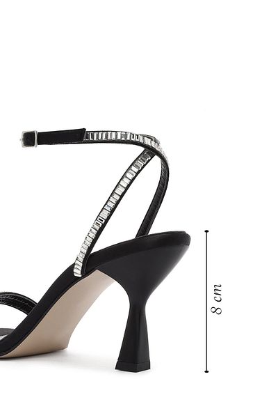 Derimod Women's Black Ankle Buckle Stone Thin Heeled Shoes Sandals 25Sfe3911Ts