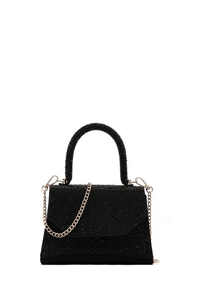 Derimod Women's Black Long Chain Strap Stone Evening Dress Crossbody Bag 25Sbd2951Ts