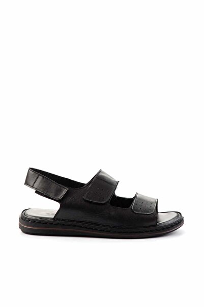 Bambi Black Leather Men's Sandals E05804022243
