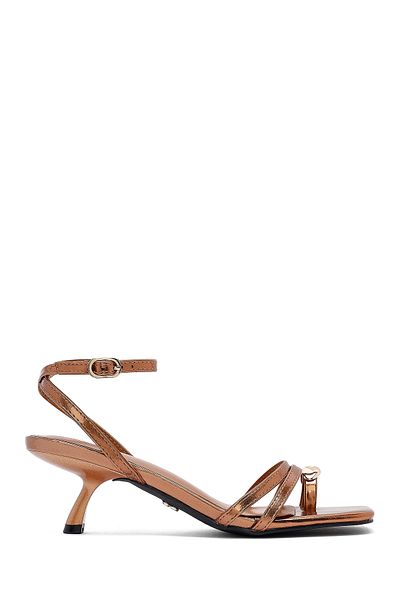 Derimod Women's Bronze Short Thin Heeled Evening Dress Shoes Metallic Sandals 25Sfe451532