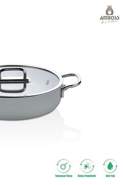 Amboss 4 Piece Greenhouse Spectrum Fireproof Non-Stick Ceramic Oblate Pot Pan Sahan Set Gray