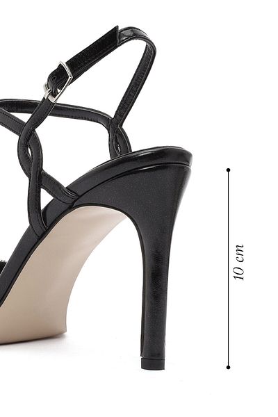 Derimod Women's Black Ankle Buckle Stone High Thin Heeled Shoes Sandals 25Sfe390714